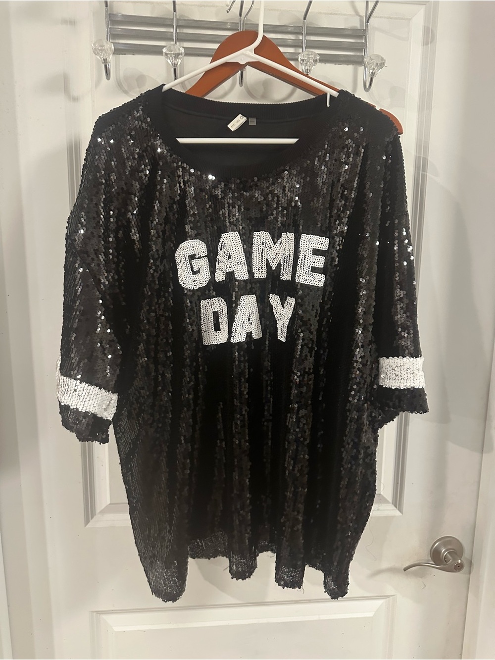 Cato Black Sequin Tunic with White Sequin GAME DAY Lettering